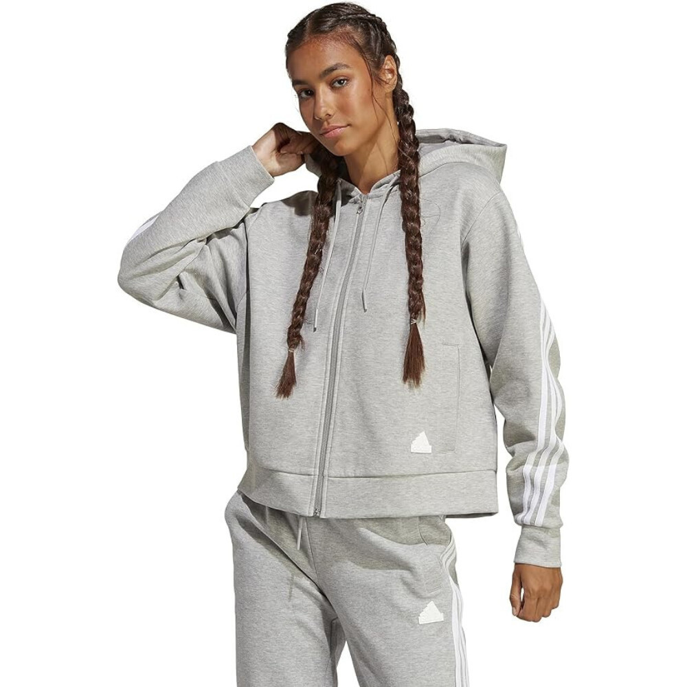 Adidas Future Icons IB8511 Hoodie Women XL Gray 3-Striped Full Zip Active RED485